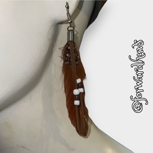 Bundle Sale 3 for $15 | Boho Bohemian Feather Dangle Earrings - Picture 4 of 6